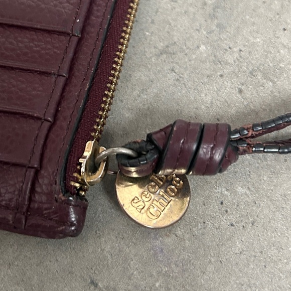 See by Chloe Olga coin purse card holder zip wallet maroon leather - Picture 8 of 8